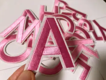 

Pink Letters Patch Alphabet Embroidered Applique clothing decoration Letters iron on Patches