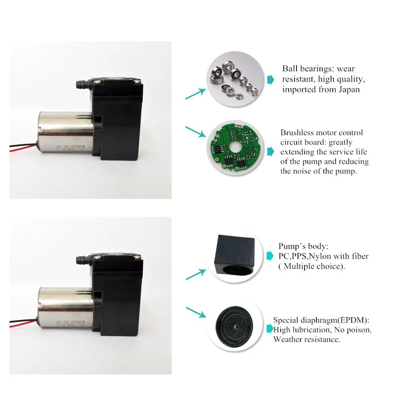 12 24 V Вольт мини Бесщеточный DC мембранный воздушный насос& всасывающий вакуумный насос