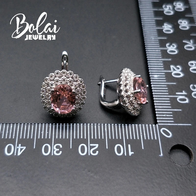 Bolaijewelry, оформление морганитом нано-драгоценный камень классические Дианы клипсы сережки 925 стерлингового серебра для женщин хороший подарок на день рождения