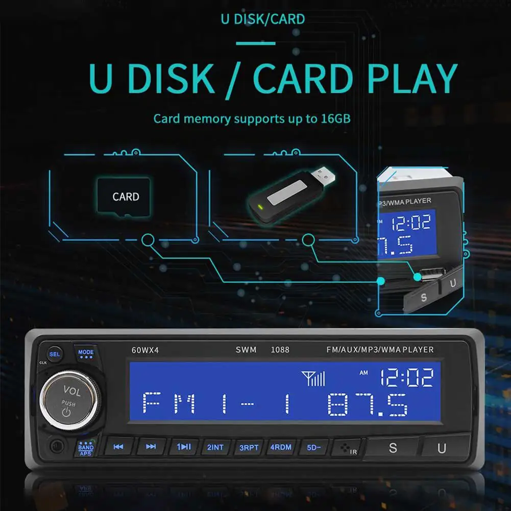 12 В Bluetooth USB/SD/AUX mp3-плеер радио Автомобильный Электронный стерео аудио один FM громкой связи CD для прослушивания в автомобиле плеер