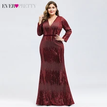 Роскошное вечерное платье большого размера Ever Pretty с длинным рукавом, глубокий Русалка, v-образный вырез, блестками, сексуальные вечерние платья осень-зима, торжественные Jurk Роскошное вечерное платье большого размера Ever Pretty с длинным рукавом, глубокий Русалка, v-образный вырез, блестками, сексуальные вечерние платья осень-зима, торжественные Jurk