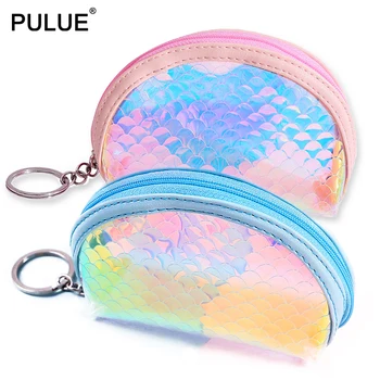

2019 New Sparkling Fish-scale pattern Coin Purses Women Shiny Laser Change Purse Students Small Wallet Key Pendant zip Card Bags
