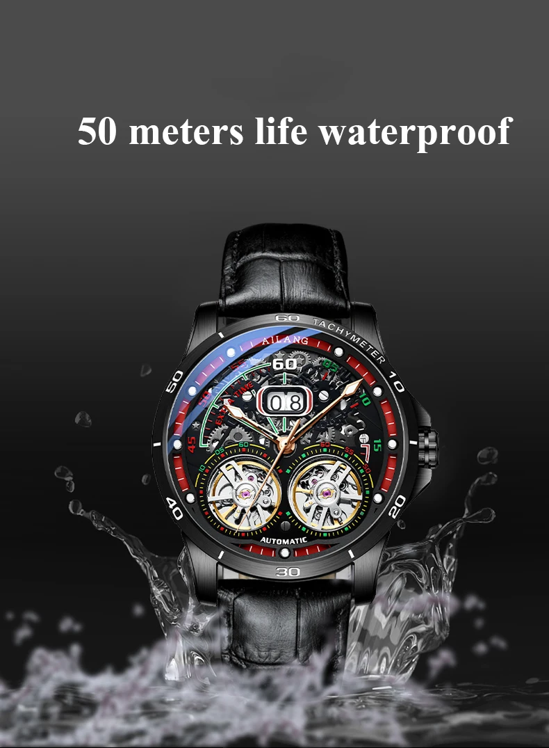 AILANG new double flywheel men's watch top luxury brand fashion automatic mechanical waterproof sports watch male
