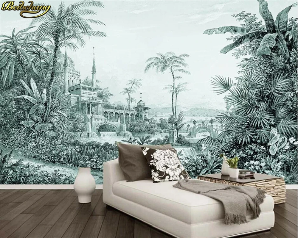 beibehang Custom 3d wallpaper mural hand-painted tropical rainforest landscape background wall home decoration papel de parede