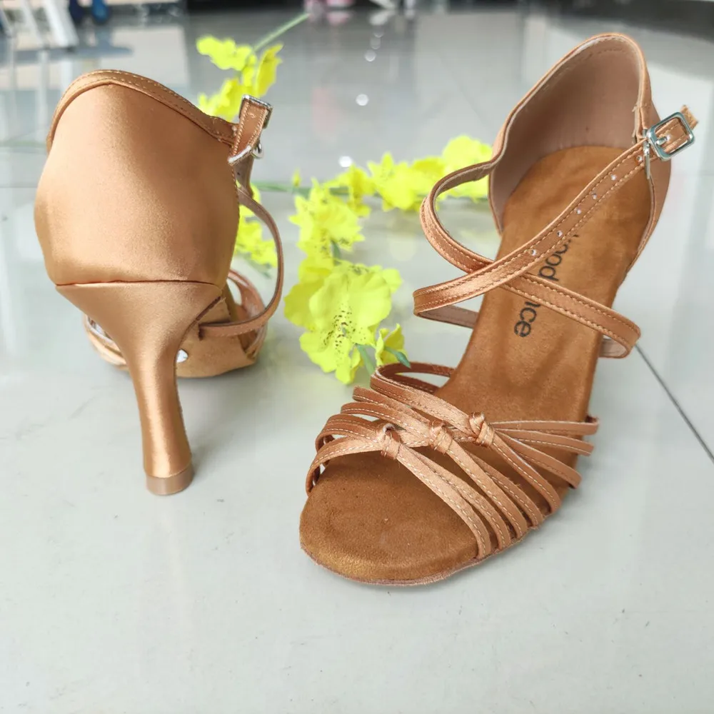 Evkoodance Tan Color High Heel Latin Dance Shoes Ladies