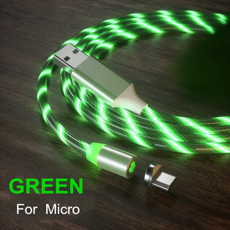 Green for Micro Vanniso 2.4A 1 м светодиодный магнитный USB кабель для iPhone Xs Max usb type C кабель Micro USB кабель для samsung S8 Xiaomi Note 7 LG USB C - Цвет: Green for Micro