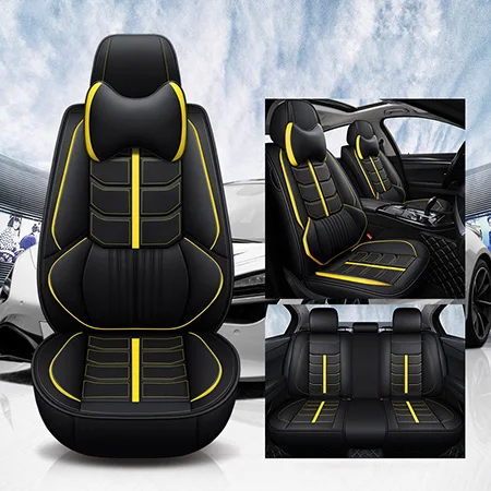 Передний+ задний кожаные чехлы для сидений автомобиля peugeot 107 201 205 206 207 2008 301 307 308 3008 408 407 4008 507 607 508 5007 5008 сиденье - Название цвета: Yellow Luxury
