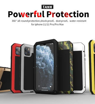 

Classic Metal+Silicone Case For Apple iPhone 11 Pro Max Hard Cover Shockproof Outdoor Dust/Dirty/Water-Proof+Glass Protector