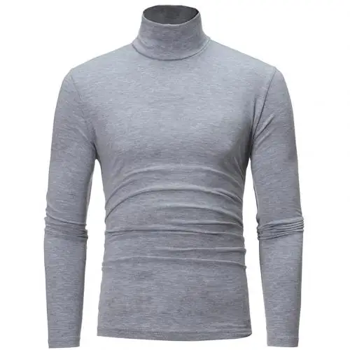 Men Fashion Solid Color Long Sleeve Turtle Neck Sweater Bottoming Top for trendy clothing hot Autumn Winter Men'S Sweater - Color: Light Gray