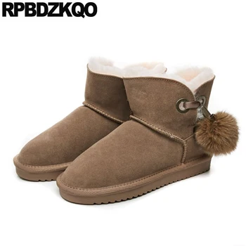 

casual plush pink booties winter snow boots women ankle suede 2019 european round toe flat pom poms fur shoes short australian