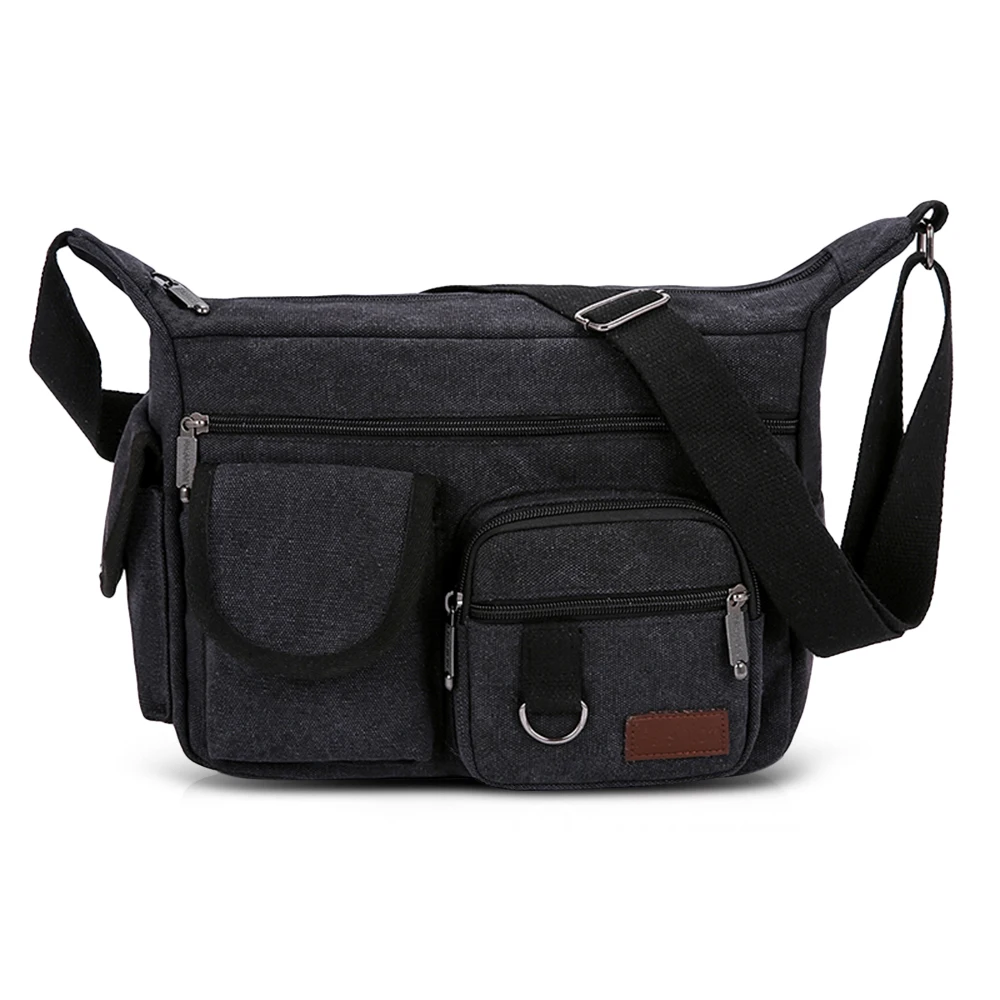 Men'S Crossbody Bag Canvas Multi-Function Zipper Closure Wide Shoulder Strap Tear-Resistant Outdoor Camping Hiking Bags - Цвет: Black