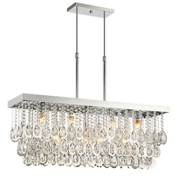 

HAIXIANG Restaurant Chandelier Crystal Long Light LED Ceiling Hanging Light Chrome Finished Lamp