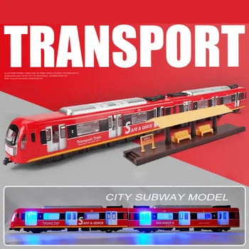 

1:87 Simulation Pull Back Car Sand Table Commuting Alloy Train Model (Two Carriages) Educational Toy For Kid Adult - Red Blue