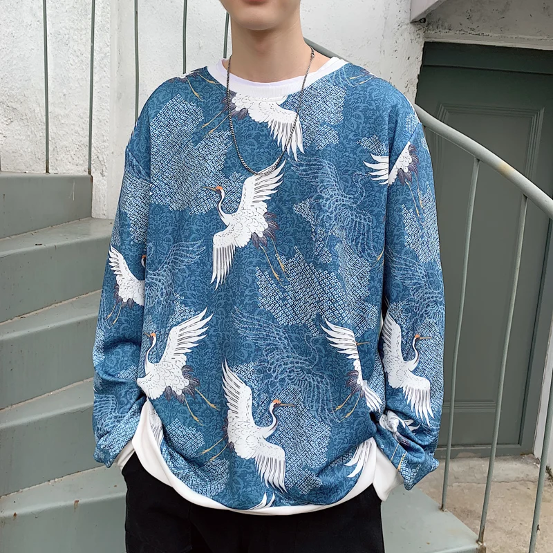 

2019 New Men's Printing O-neck Hoodies Clothes Casual High-quality Sweatshirts Blue Color Pullover Loose Coats Streetwear M-5XL