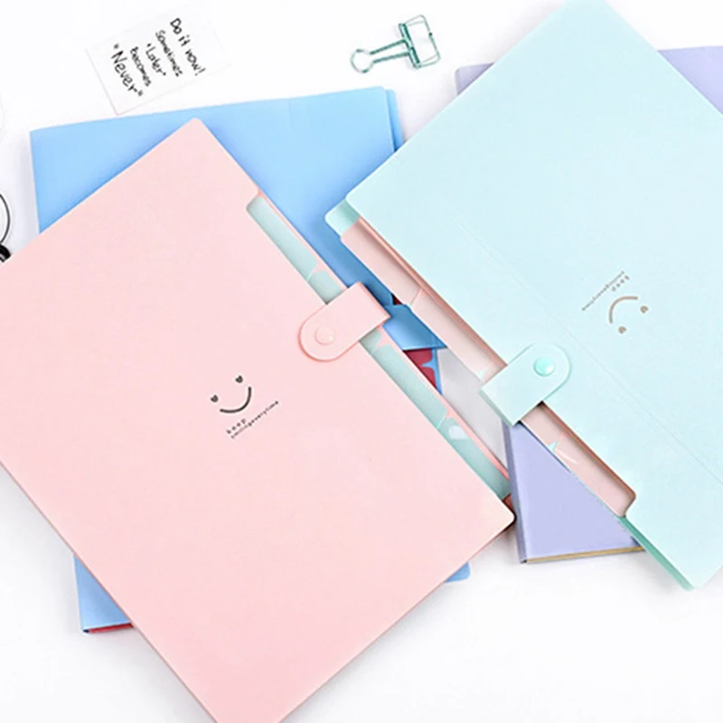 Student Multi-layer Folder Korean Version Of The Smile Face Organ Bag File Bag Insert Information Book Paper Clip Folder