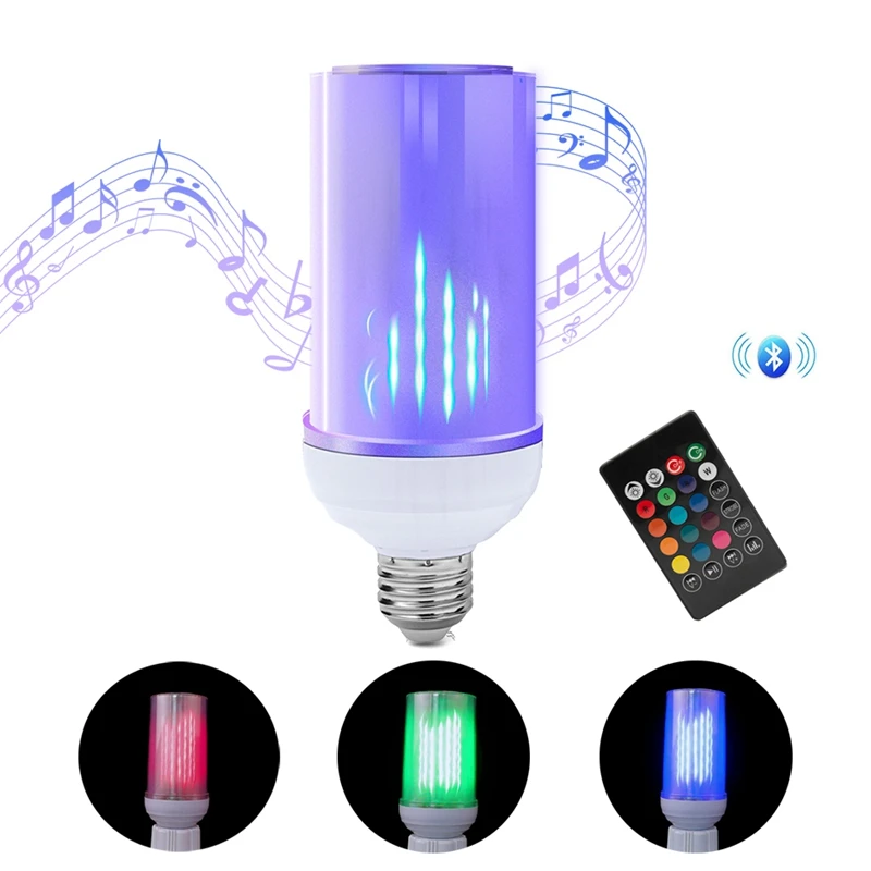 АБС-Rgb Bluetooth Динамик эффект пламени светильник лампочка E26 E27 110V 220W 8W Musice плеер с регулируемой яркостью с 24-кнопочный пульт дистанционного управления