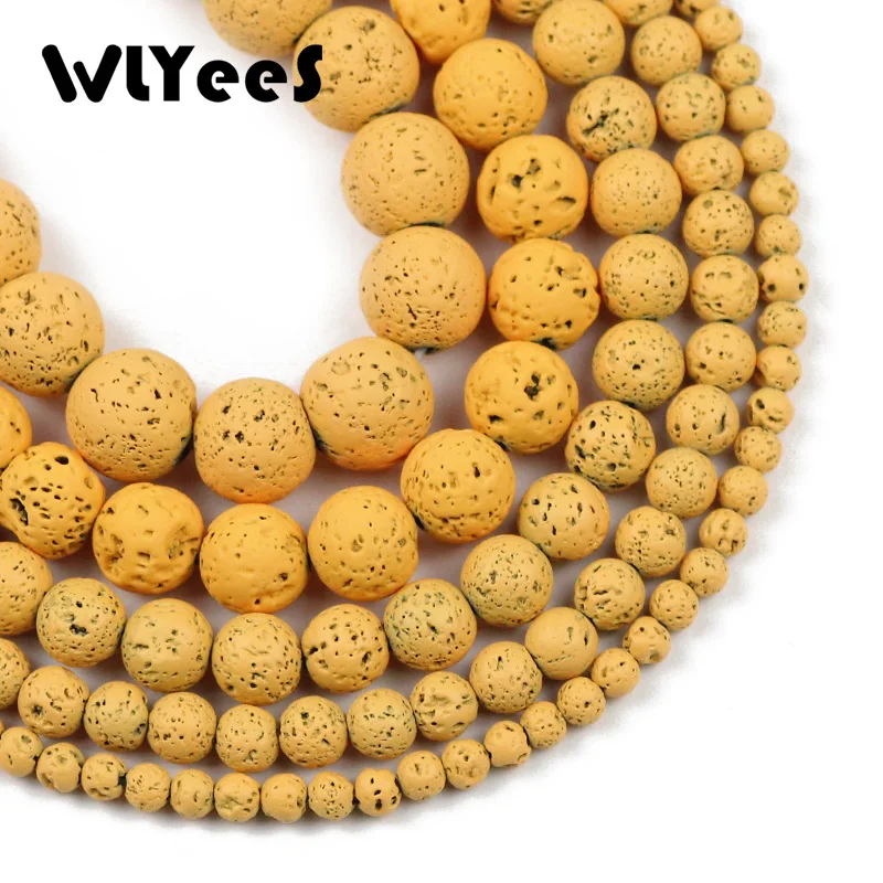 WLYeeS темно-желтые натуральные вулканические бусины из лавы 4 6 8 10 12 мм круглые для