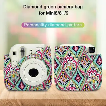 

Camera Bag PU Leather Shoulder Bag For Polaroid Camera Mini8/8+/9insz Diamond Green Camera Bag Protective Cover R60