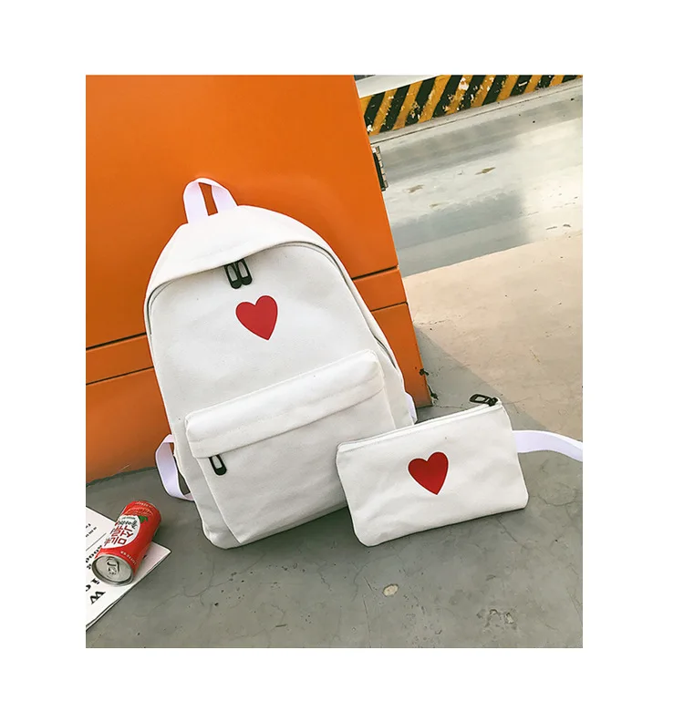 Корейский стиль Ulzzang Harajuku простая ткань девушки сердце рюкзак кампус средней школы студентов школьная сумка женская большая емкость