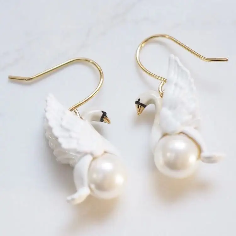 Роскошные Дизайнерские эмалированные глазурь Белый лебедь женские серьги-гвоздики ожерелье ювелирные изделия Вечерние