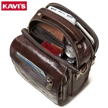 

KAVIS Brand Designer Cow Leather Men Bag Male Shoulder Messenger Bags Handbag Small Flap Simple Fashion Mens Crossbody Bag Boys