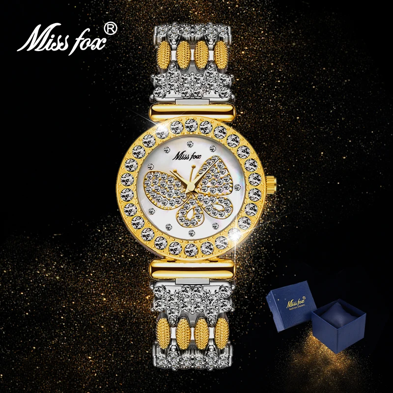 

MISSFOX Woman Watch Gold Silver Jewelry Luxury Butterfly Dress Female Watches With Rhinestone Strap Waterproof Clock Ladies Top