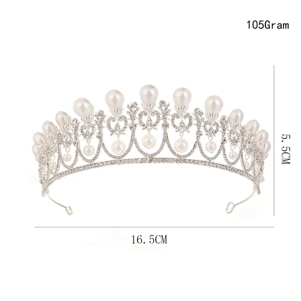 

Top Grade the United Kingdom Royal-Pearl Crown Pearl Large Size liu su shi Bride Crown Korean Style Princess Head Accessories
