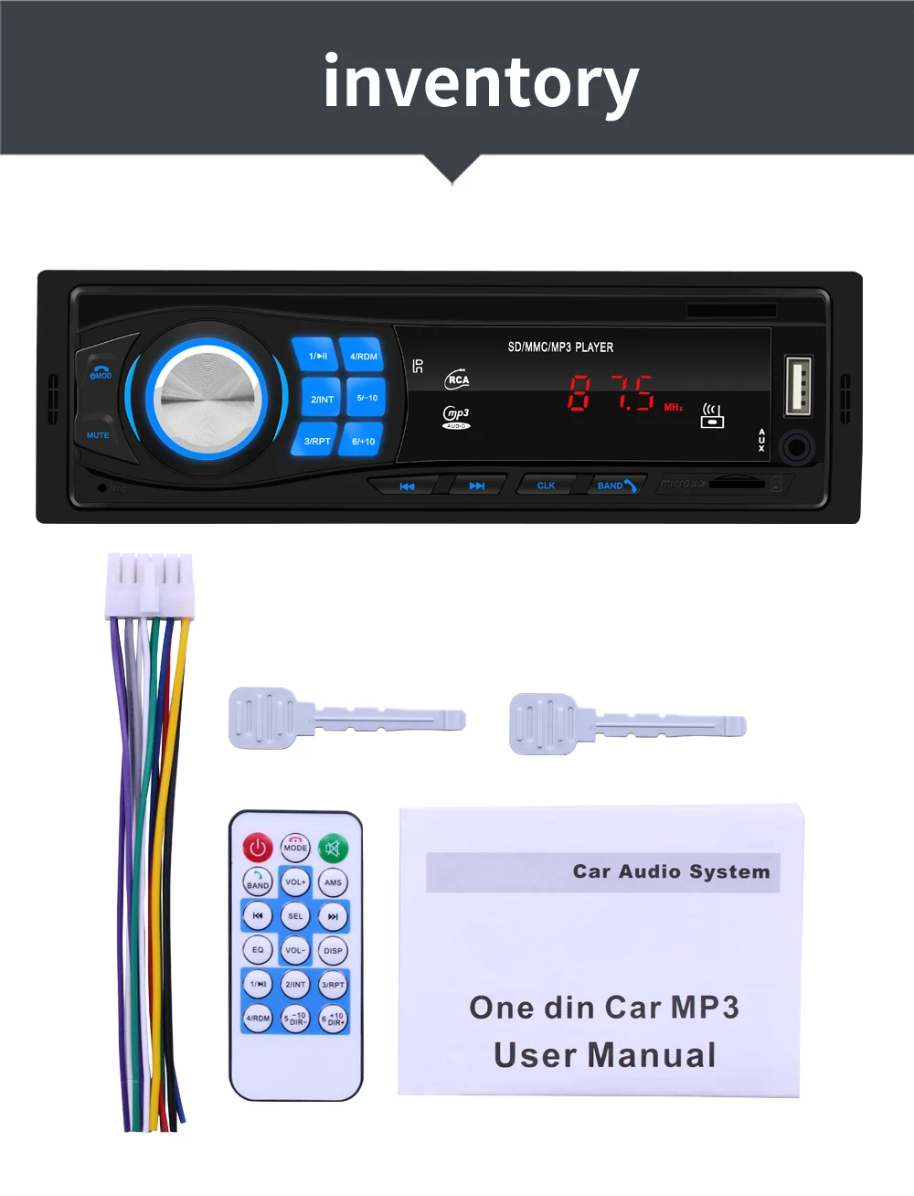 Podofo 12V Bluetooth Авто Радио стерео радио 12 штепселный FM Вход приемник SD USB AUX IN In dash 1 din