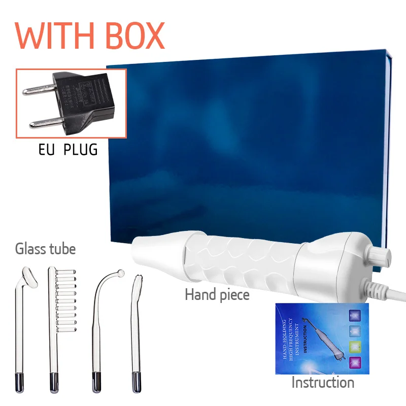EU With Box Портативная высокочастотная палочка для лица, электрод для ухода за волосами, средство для удаления прыщей, уход за кожей лица, спа-устройство для салона красоты, антивозрастное - Цвет: EU With Box