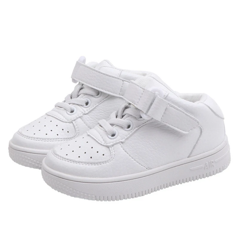 Белые кроссовки из натуральной кожи для детей; спортивная обувь для мальчиков и девочек; высокие кроссовки для детей; детская обувь для бега для девочек; KS563