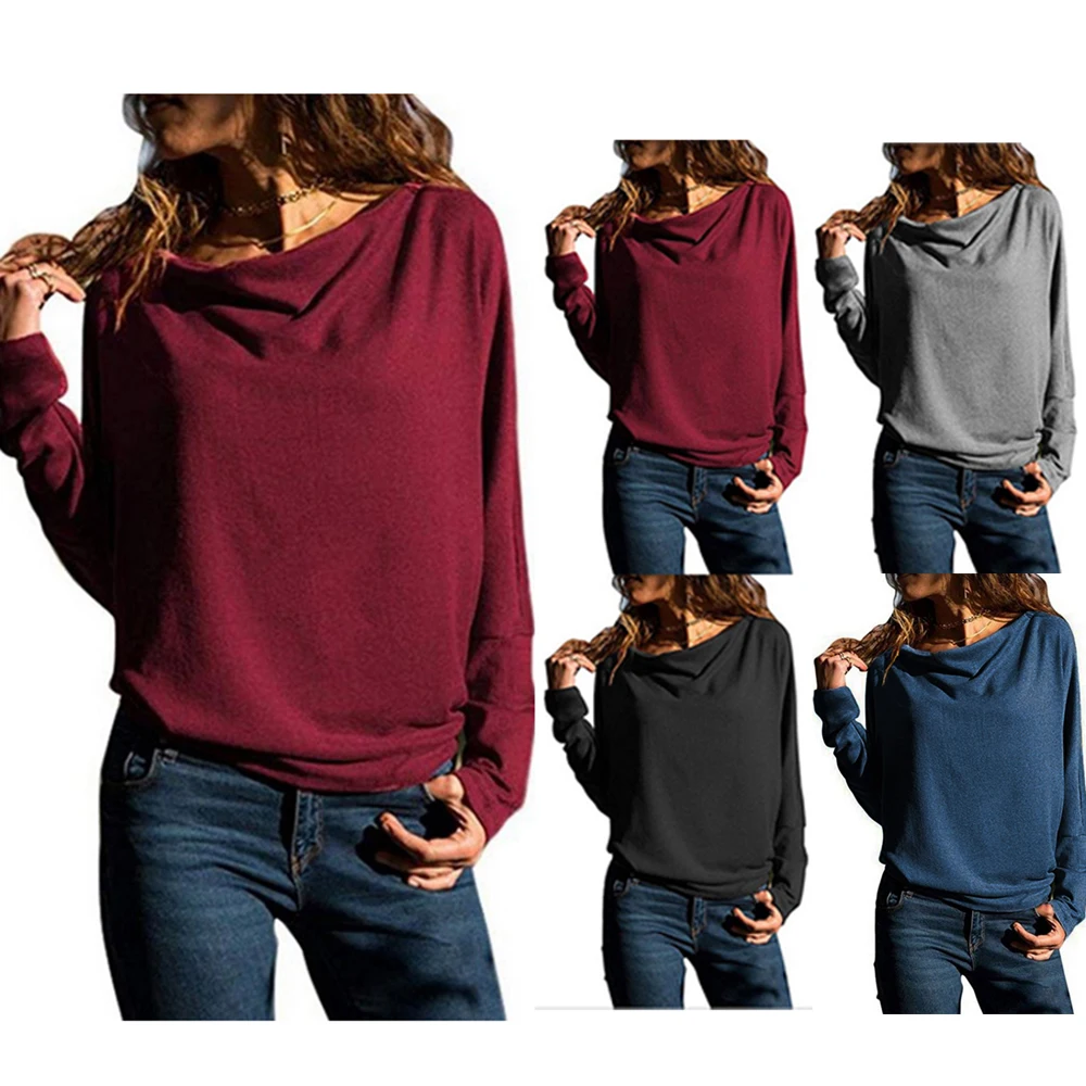

Blouse Women 2019 Fashion Vintage Long Sleeve Oversized Modish Casual Loose ONeck Solid Tee Top Female Blusas Mujer De Moda 2019