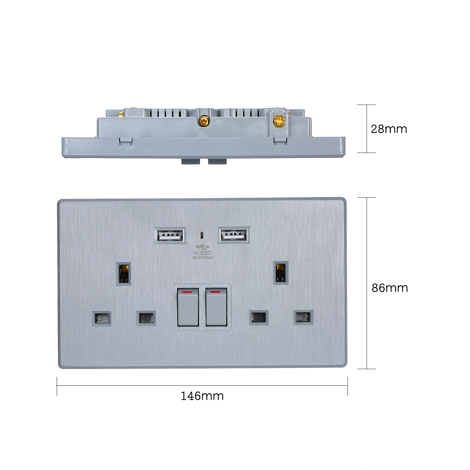 2 Gang двойной розетка 13A Сетевая розетка с 2 5V 2.4A USB Порты и разъёмы стены включен Outlete UK Стандартный