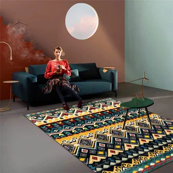 

Fashion Bohemian National Wind Rug Bedroom Living Room Pink Green Geometric Carpet Kitchen Bathroom Floor Mat Bed Blanket