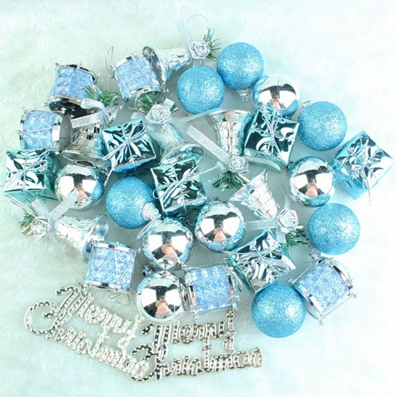 

32PCS Christmas Tree Decorations Lake Blue Bells Balls Bauble Decor Gift Xmas Party Hanging Ornament For Home Shopping Mall