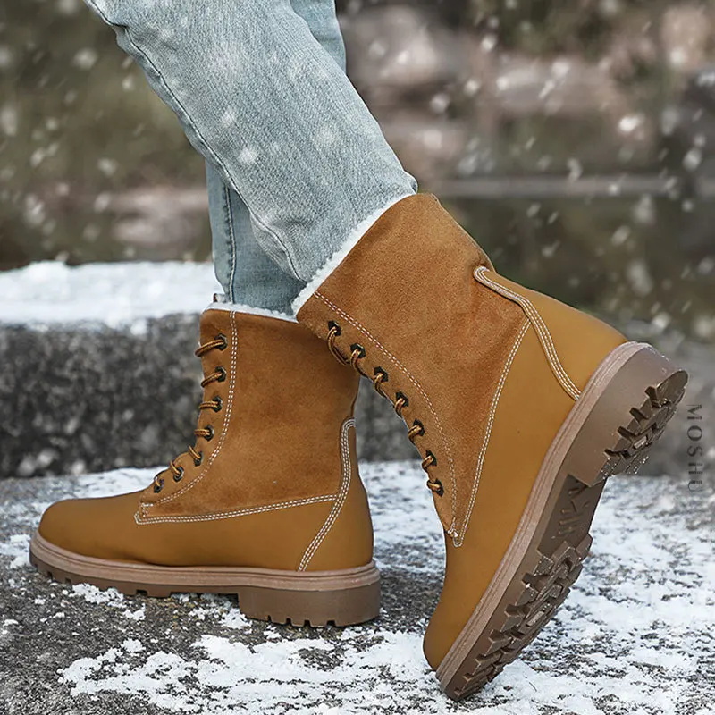 Зимние сапоги; женские сапоги до середины икры на шнуровке; женская обувь; теплые плюшевые бархатные ботинки; женская обувь на плоской подошве; Zapatos De Mujer