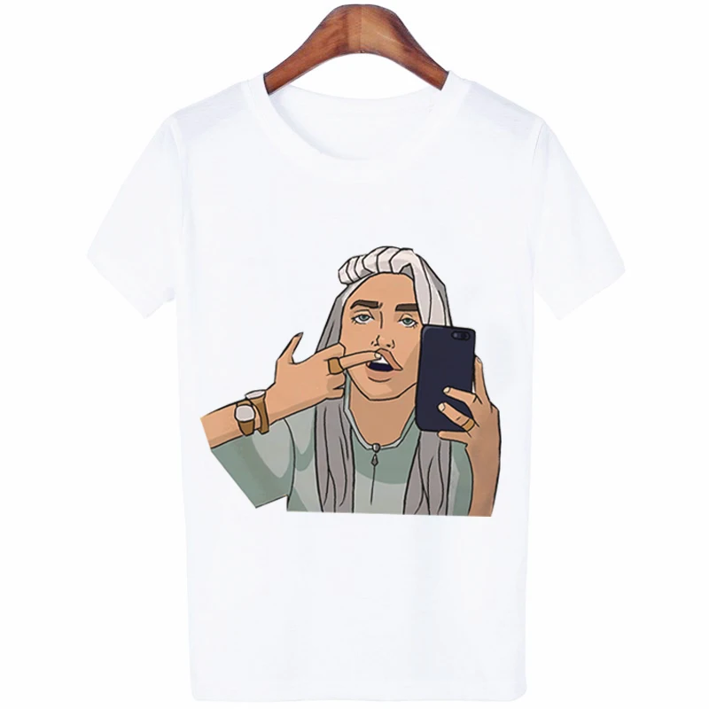 Billie Eilish, Футболка Harajuku Fans, белая, хлопковая, женская, Camiseta Mujer,, эстетический Топ, футболка размера плюс, уличная одежда, крутая - Цвет: 011