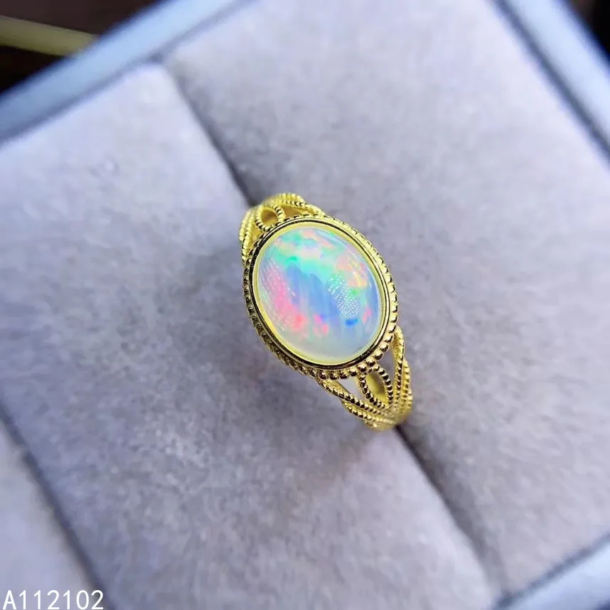 

KJJEAXCMY fine jewelry 925 sterling silver inlaid natural opal Girl noble court style gold color gem ring support test