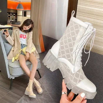 

female 2020 summer thin gauze cool boots with crystal mesh big size boots boots thick with thick bottom short boots