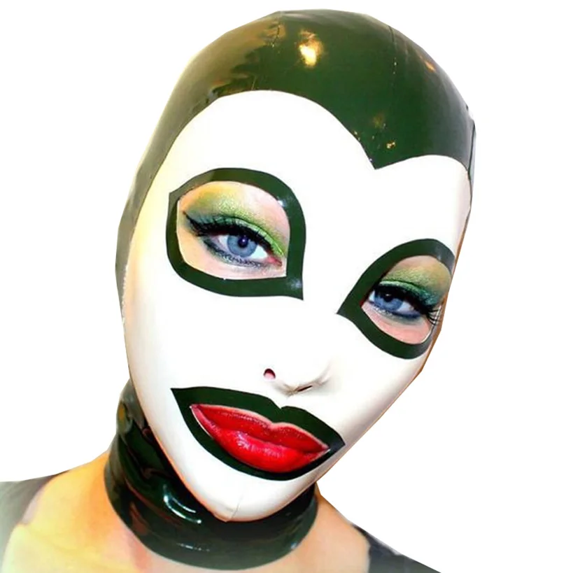 

Sexy Natural Latex Mask Black and White Face Hood Handmade Costumes RLM157
