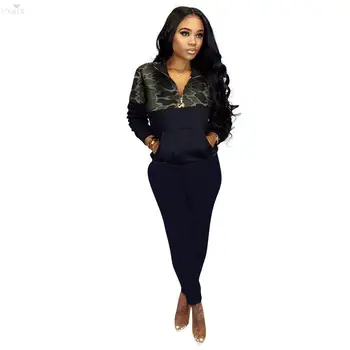 

Women Set Full Sleeve Zipper Top Pants Camouflage Patchwoek Suit Set Casual Fashion Fitness Tracksuit Women Two Piece Outfits
