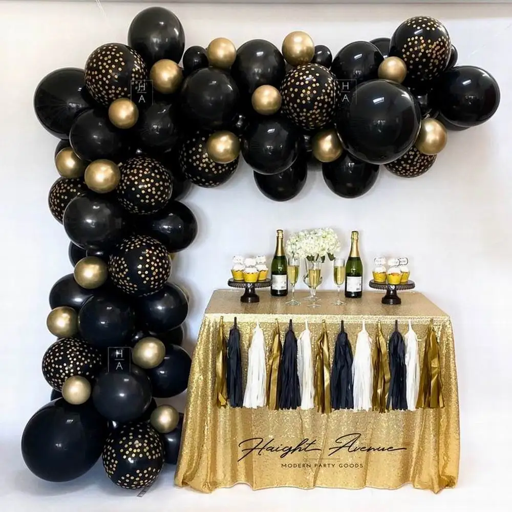 

62pcs Black Gold Dot DIY Balloon Garland Arch Kit Metallic Chrome Gold Latex Balloons Birthday Wedding New Year Party Decor Ball
