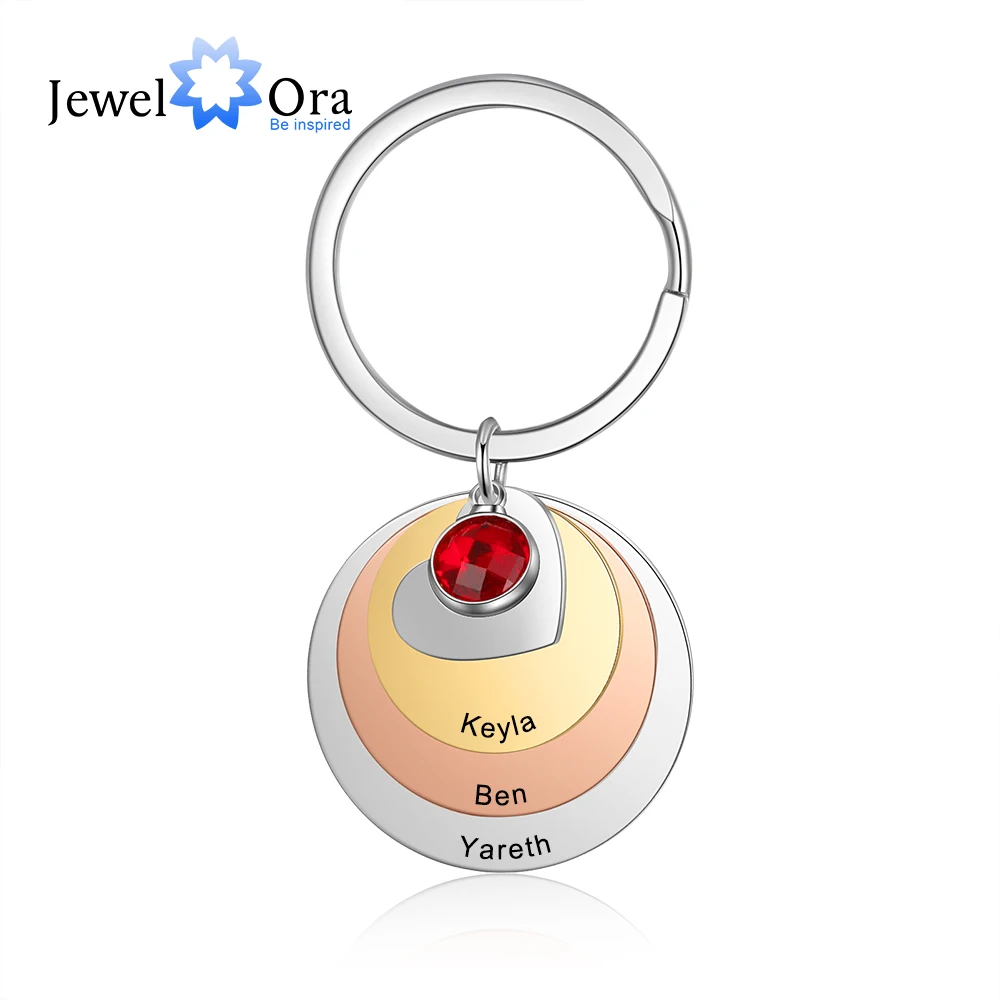 

JewelOra Personalized Mixed Color Engraved Name Keychains for Women Stainless Steel Customized Birthstone Keyring Gift for Mom