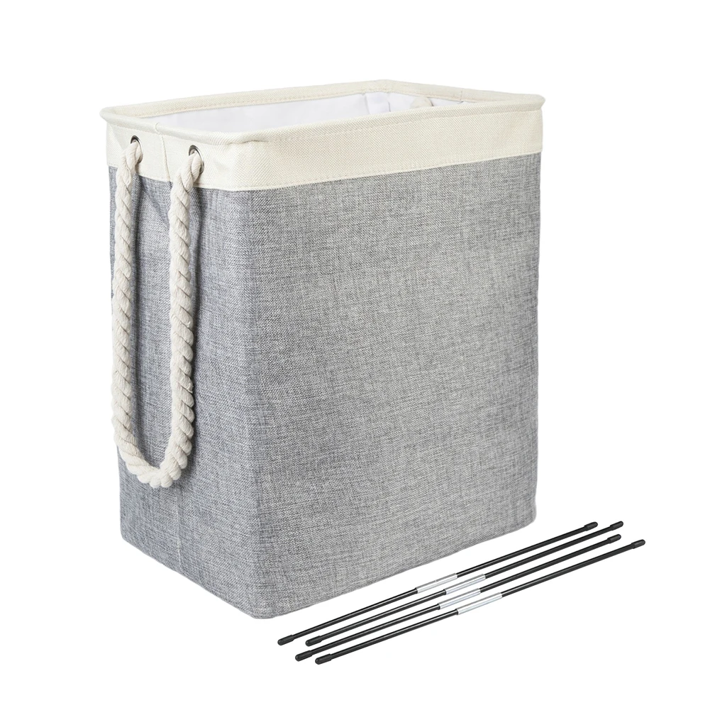 Laundry Basket Cotton Linen Hamper Square Laundry Basket Hamper Folding Fabric With Handle Dirty Clothes Storage Bucket Bathroom - Цвет: Beige and gray