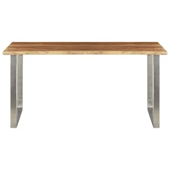 

vidaXL Dining Table 160x80x75 cm Solid Acacia Wood and Stainless Steel