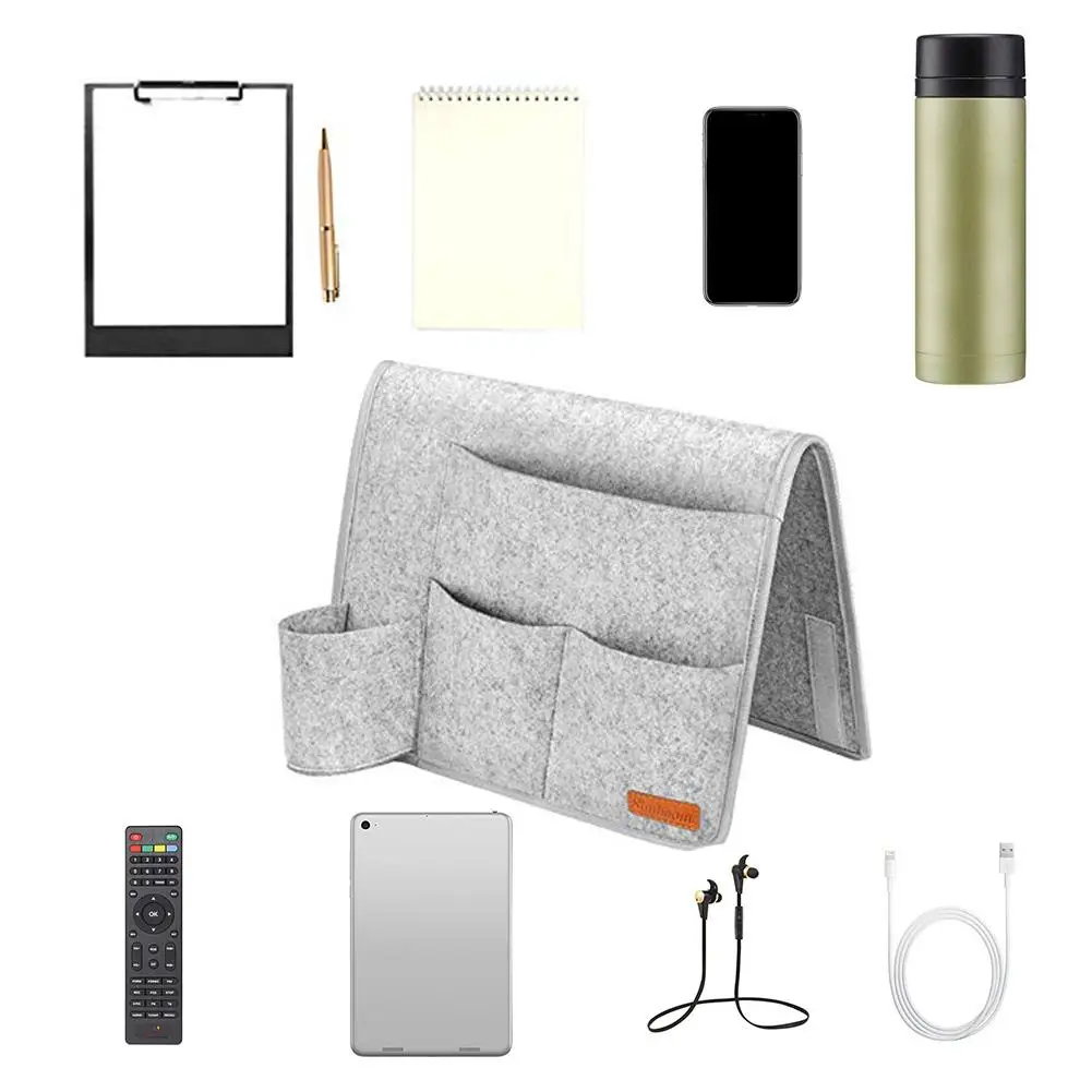 

Christmas Grey Bed Storage Pockets Felt Bedside Hanging Storage Organizer Holder with Inner Pockets for Bed Table Sofa