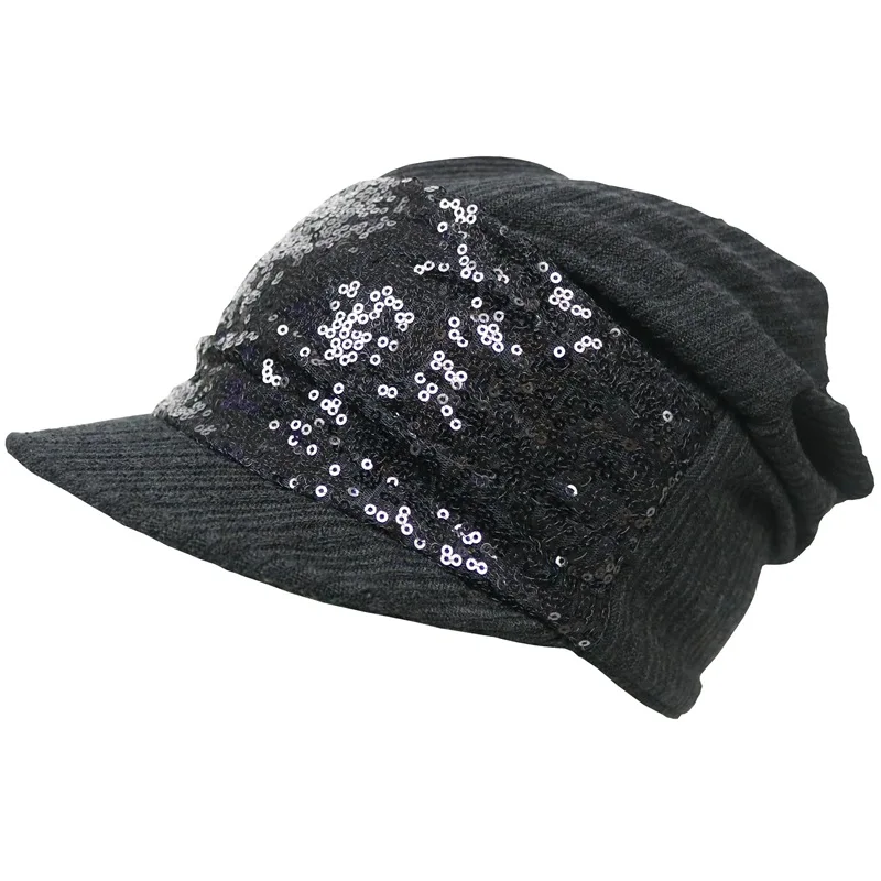 Knitted Sequins Baseball Caps Ladies Korean Style Pure Color Shiny Autumn Winter Warm Wind-proof High Quality Comfortable Caps