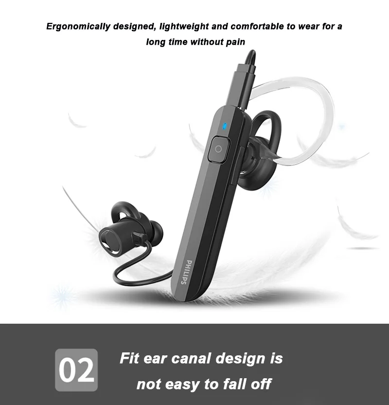 Беспроводная гарнитура Philips SHB1633 с Bluetooth 5,0 литий-полимерный регулятор громкости для Iphone X Galaxy Note 8 официальный тест