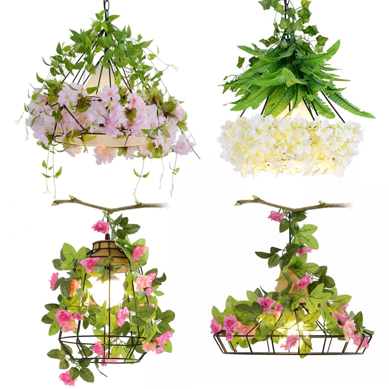 

Industrial Wind Flower pendant light Creative theme music restaurant bar decoration light Fixture Simulation Green Hanging Lamp