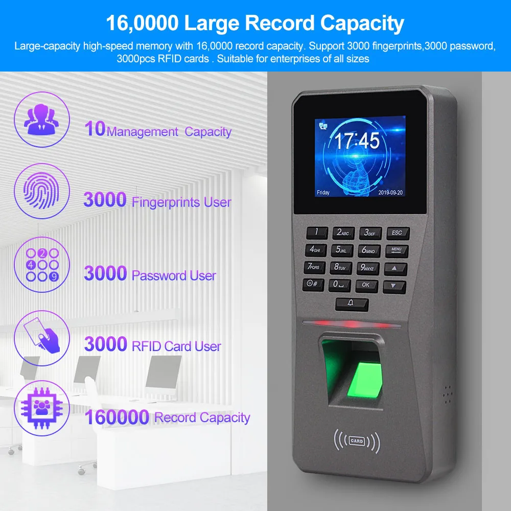 RFID Fingerprint Access Control Keypad TCP/IP/USB Access Control System Software Biometrics Password Card Reader Time Attendance