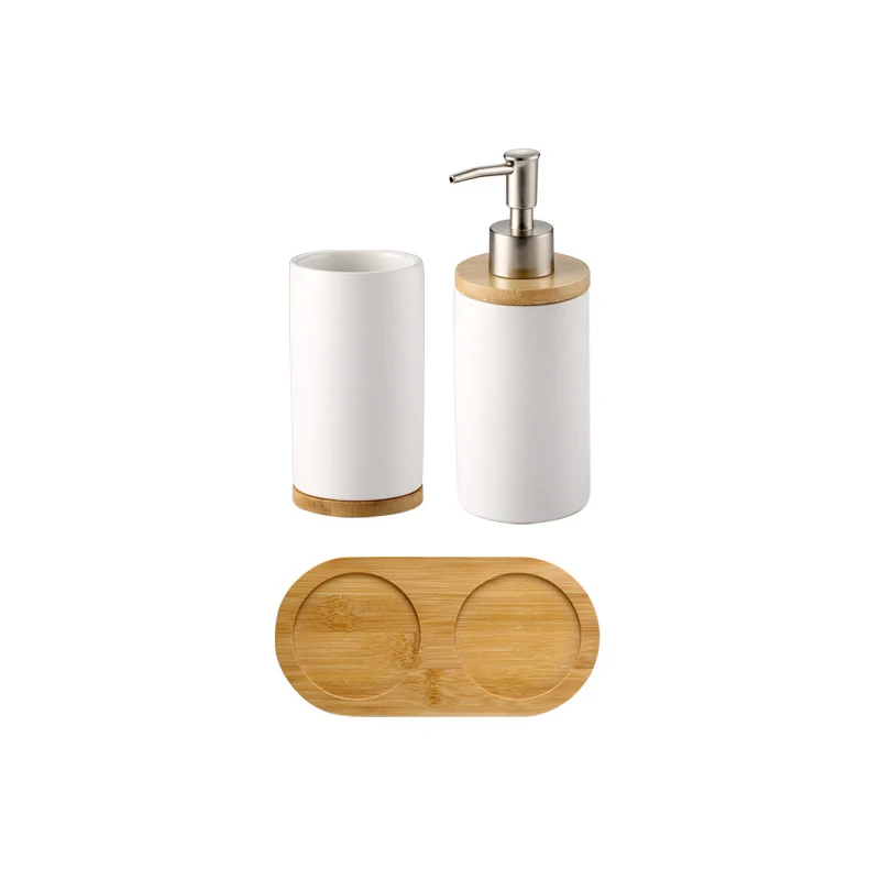 GUNOT Ceramic Bathroom Accessories Set Soap Dispenser Tumbler For Bathroom or Kitchen Home Washing Products Storage Container - Color: B-White